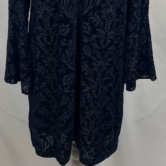 Beige by eci Midnight Blue Sheer Burnout Velvet Party Holiday Dress Size L - Picture 7 of 14